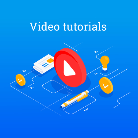 Video Tutorial. Conceptual vector illustration for web and graphic design, marketing.Flat 3d isometric designのイラスト素材