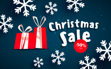Christmas sale headers with red gift boxes.  Christmas banner, Xmas snowflakesのイラスト素材