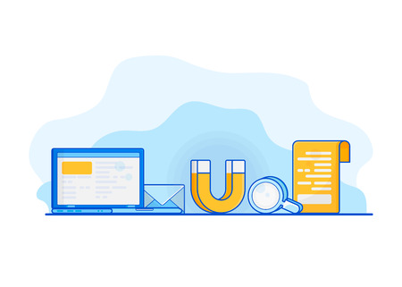 Digital inbound marketing. Vector ultraviolet illustration of attracting online customers.のイラスト素材