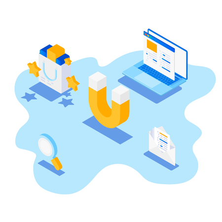 Attracting online customers. Digital inbound marketing. Customer retention strategyのイラスト素材