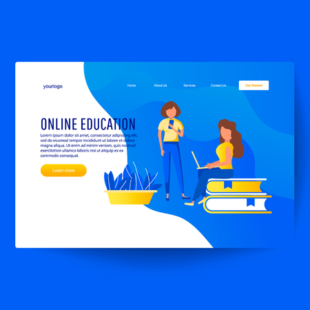 Online education, online training courses, distance education flat vector. Can use for web banner, info graphics.のイラスト素材