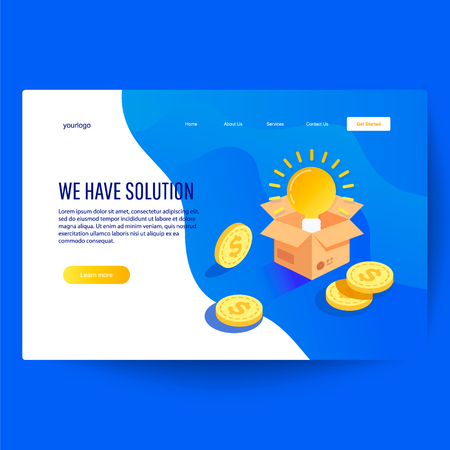 Teamwork business brainstorming Idea concept with big yellow light bulb lamp. Modern flat design concept of web page design for websiteのイラスト素材