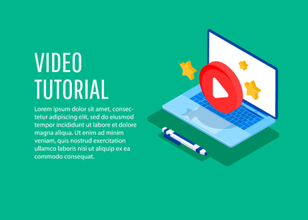 Video Tutorial. Conceptual vector illustration for web and graphic design, marketing.Flat 3d isometric designのイラスト素材