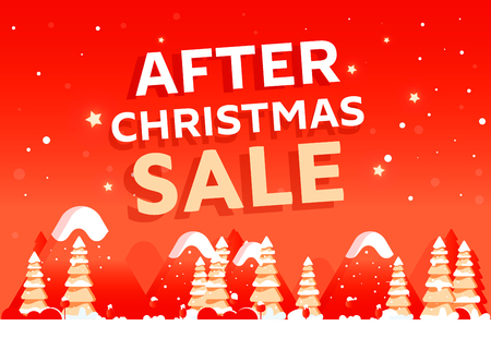 After christmas sale concept banner , snowdrift with christmas trees and different discountsのイラスト素材