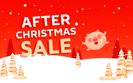 After christmas sale concept banner with christmas trees, pig and different discountsのイラスト素材