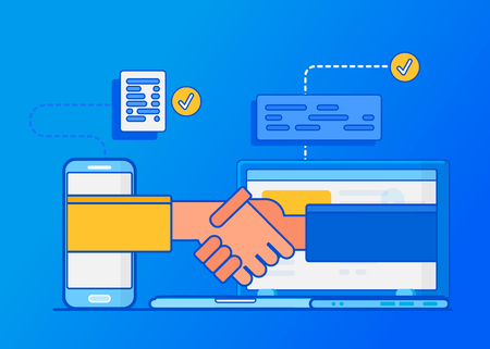 Online  business handshake. Make a deal. Concept for web page, banner, presentation, social media.のイラスト素材