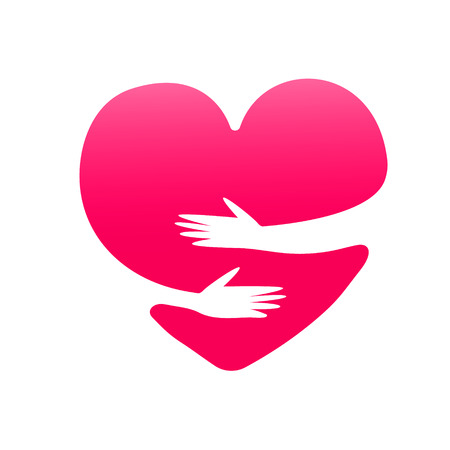 Believe in yourself  vector composition. Hug me. Heart and hands illustrationのイラスト素材