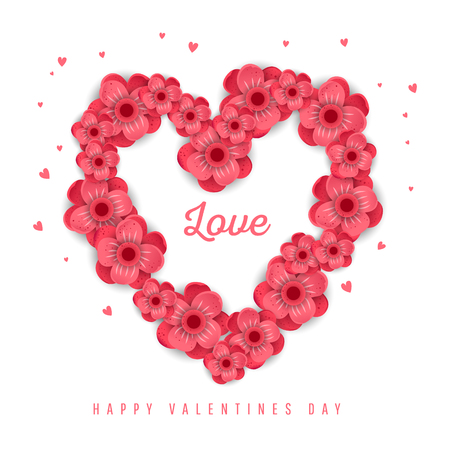 Bright heart-shaped flower arrangement for Valentine's Day banner. Wallpaper, flyers, invitation, posters, brochure, banners.のイラスト素材