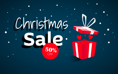 Christmas sale headers with red gift boxes.  Christmas banner, Xmas snowflakesのイラスト素材