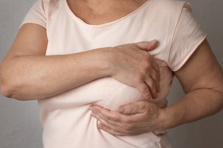 Checking Breast, Breast Self-Exam (BSE), How do I check breast concept, Breast Cancer Awarenessの写真素材