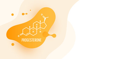 Progesterone female sex hormone molecule isolated on wave liquid background. Vector icon.