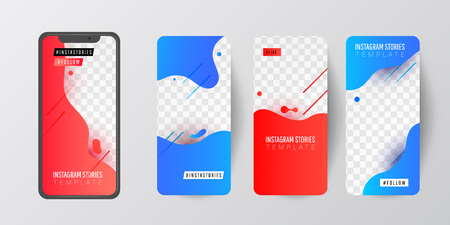 Editable story template collection photo frames with trend wave liquid  gradient splashesのイラスト素材
