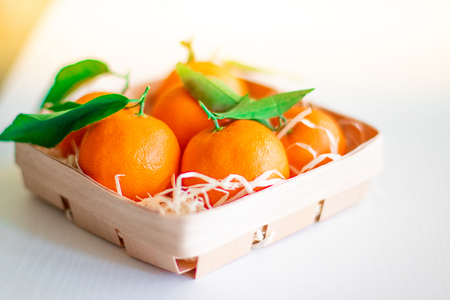 Fresh picked mandarins on  isolated on white backgroundの写真素材