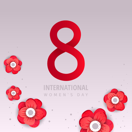 International women day flyer. 8 number with red paper cut flowers vectorのイラスト素材