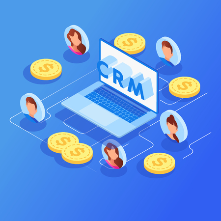 CRM isometric vector illustration. Customer relationship management CRM concept.のイラスト素材