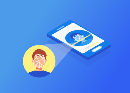 Isometric concept of face identification of young man.のイラスト素材