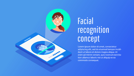 Flat concept of face identification of young woman.のイラスト素材