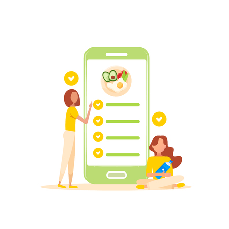 Healthy lifestyle mobile app. Diet plan. Diet and nutrition conceptのイラスト素材