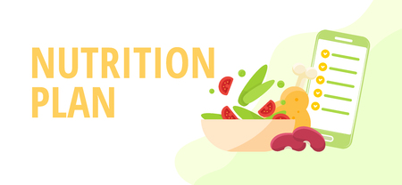 Proper nutrition plan mobile application on smartphone. Diet and nutrition conceptのイラスト素材