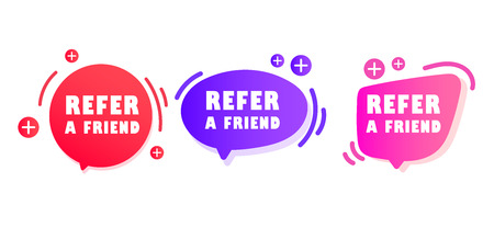 Refer a friend sticker and refer friends shopping label.のイラスト素材