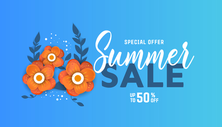 Summer sale background layout for banners with flowers and leaves with frameのイラスト素材