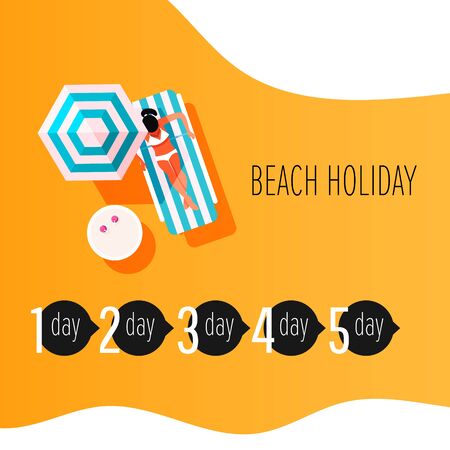 Vector infographic elements of time to sunbathe. Sunburn treatment infographic. Girl with sunburn skin. Skin protection and sun safetyのイラスト素材