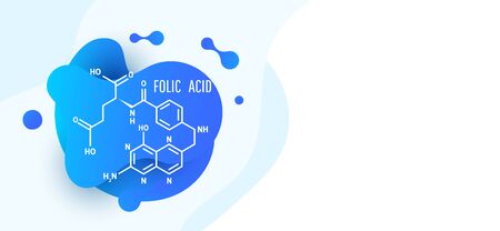 Trendy fluid liquid gradient design elements with folic acid structural formula. Abstract orange liquid background.のイラスト素材