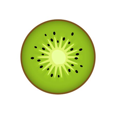 Kiwi slice. Kiwi, kiwi or Chinese gooseberry with half cross-section flat color icon isolated on white background for food applications and websites.のイラスト素材