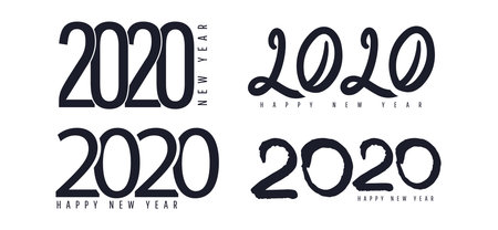 Happy New Year 2020 logo text design. Creative flat lay text inscription. Brochure design template,...