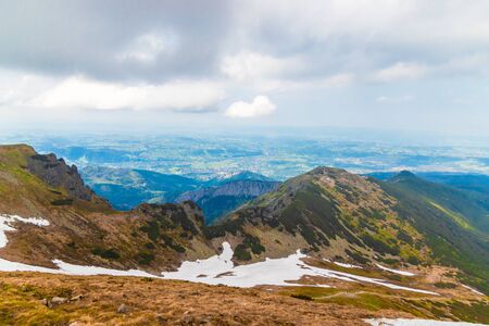 Panorama on the top of a Kasprowy Wierch mount in Tatry, Poland.の写真素材