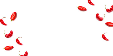 Minimal food concept. A lot of red hot chili peppers on a white background.