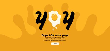 404 error with fried egg on yellow background. 404 error page not foundのイラスト素材