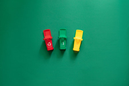 Trash bins and different garbage. Concept of environmental pollution by plastic waste.