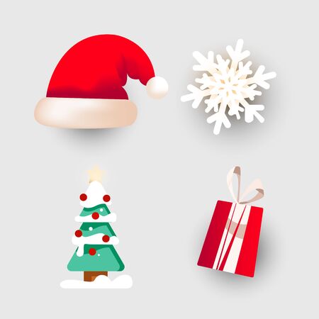 Christmas dabor for decorating banners, postcards, posters or other media elements. Santa hat, snowflake, tree, gift isolated on white background.のイラスト素材