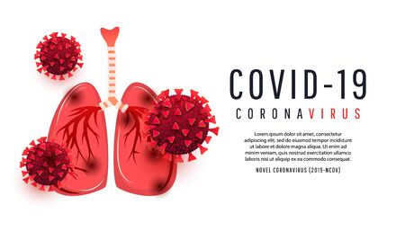 Human lungs infected with coronavirus bacterium cells isolated on white background with copispea. Vector illustration for article, magazine, banner, poster, news or infographic. 2019-nCoV Novel Coronavirus Bacteriaのイラスト素材