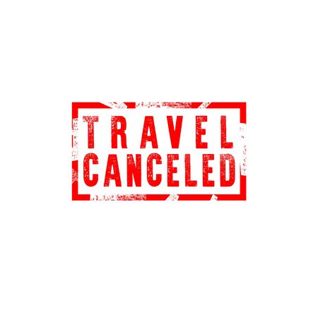 Damaged stamp with red inscription travel canceled isolated on a white background.のイラスト素材