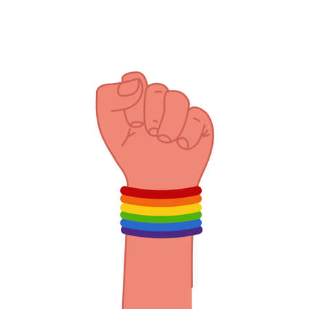 Human hand with rainbow bracelet - LGBT symbol in flat styleのイラスト素材