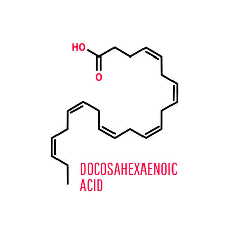Docosahexaenoic acid skeletal chemical formula, DHA, cervonic acid, molecule. Vector illustration on white backgroundのイラスト素材