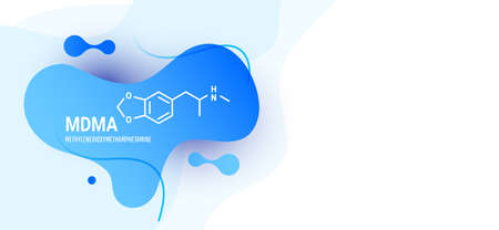 MDMA . Medical chemical formula of a dangerous drug with blue liquid fluid shapes on white backgroundのイラスト素材