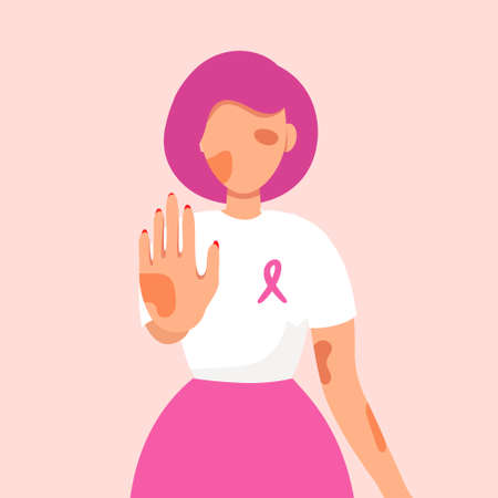 Young girl with bruises and abrasions raised her hand up and shows a stop violence signのイラスト素材