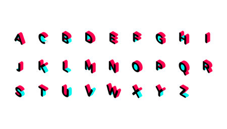 Creative style isometric 3d alphabet isolated on white background. color letters of the social network. Vector illustrationのイラスト素材