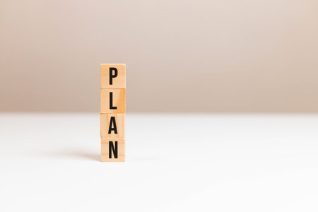 Wooden cubes block with 2021 plan text on table background. Way, quick solution, idea, imagination,...