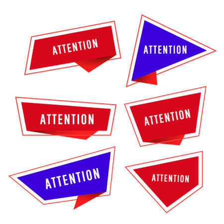 Set of attention text with geometrical origami stickers template in a flat design. Vector illustration.のイラスト素材