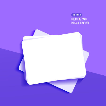 Mockup realistic credit, visit,gift card with shadow isolated on lilac background. Template for branding identityのイラスト素材
