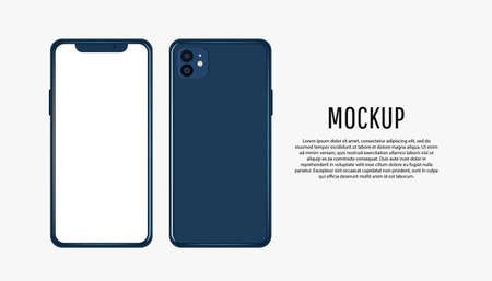 Editable realistic trendy mockup blue smartphone design with blank white screen for visual ui app demonstration. Vector mockup setのイラスト素材
