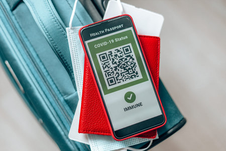 Vaccination, disease immunity passport on screen smartphone, digital vaccination certificate for...