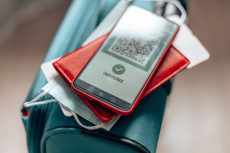 Vaccination, disease immunity passport on screen smartphone ,digital vaccination certificate for travel during covid-19 pandemic.の写真素材