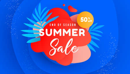 Summer sale bubble template banner for social networks, poster, advertisements, marketing advertising. Tropical background. Vector illustrationのイラスト素材