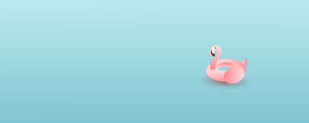 Pink flamingo inflatable circle on a gentle blue background with copy spaceのイラスト素材