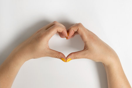 Female hands in the form of heart isolated on white background. Valentine day loveの写真素材